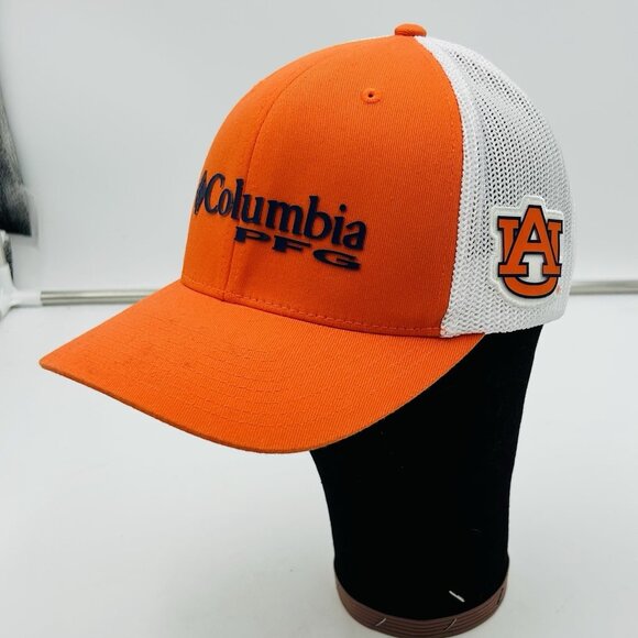 Columbia PFG Auburn University Trucker Hat Cap Mesh Orange White NCAA Snap Back - Picture 1 of 10